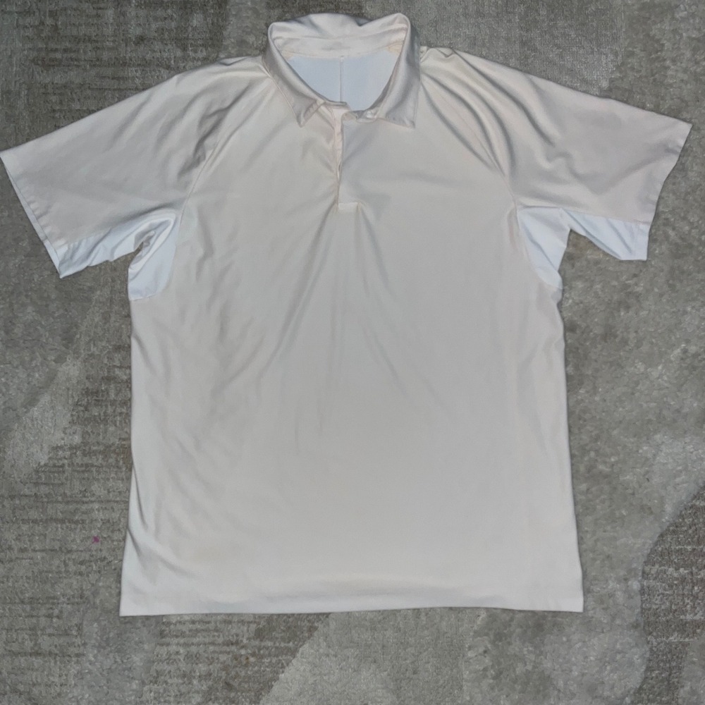 Lululemon Mens Short Sleeve Snap Polo Shirt Cream Off White Athletic Golf XL